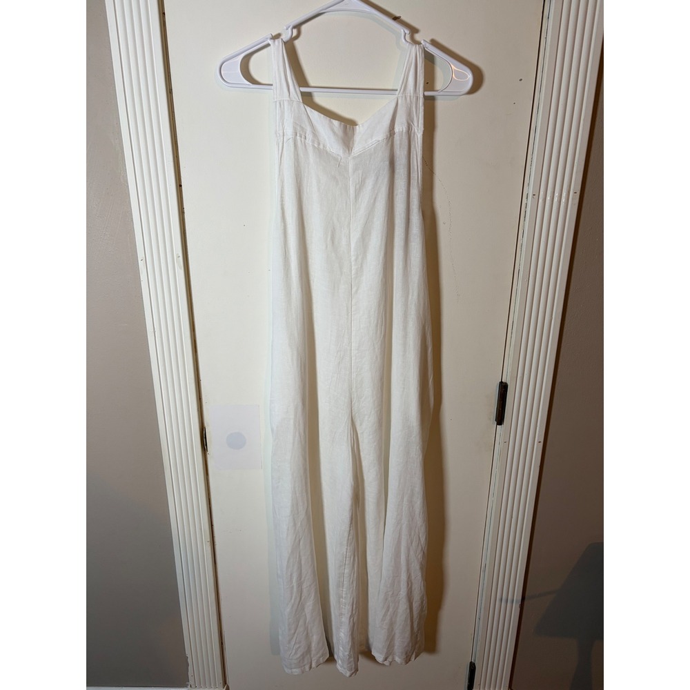 Haute Hippie Style White Linen Blend Tie Back Wide Leg Jumpsuit NWT